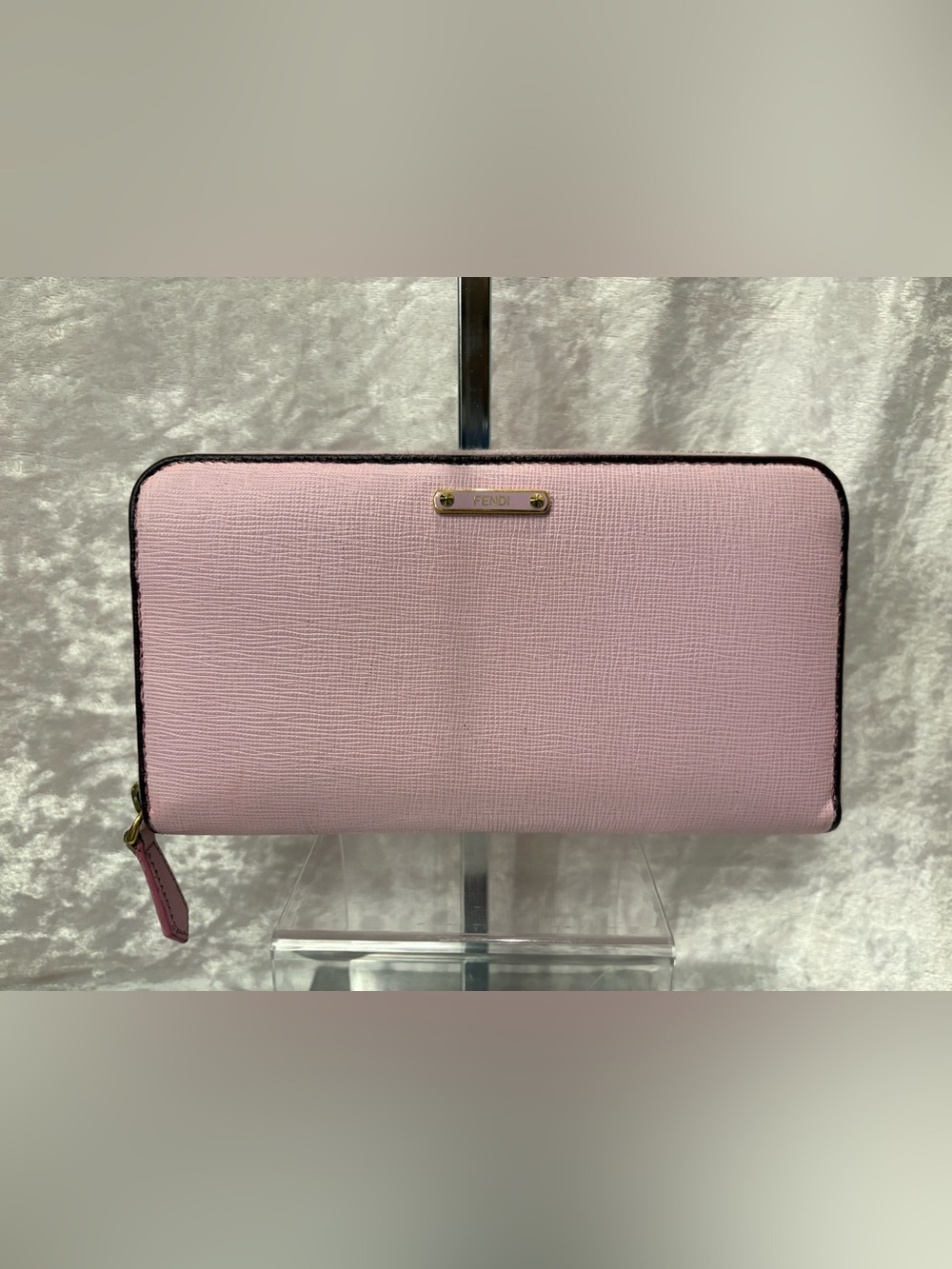 Fendi Saffiano Crayons Zip Around Continental Wallet Light Pink Authentic